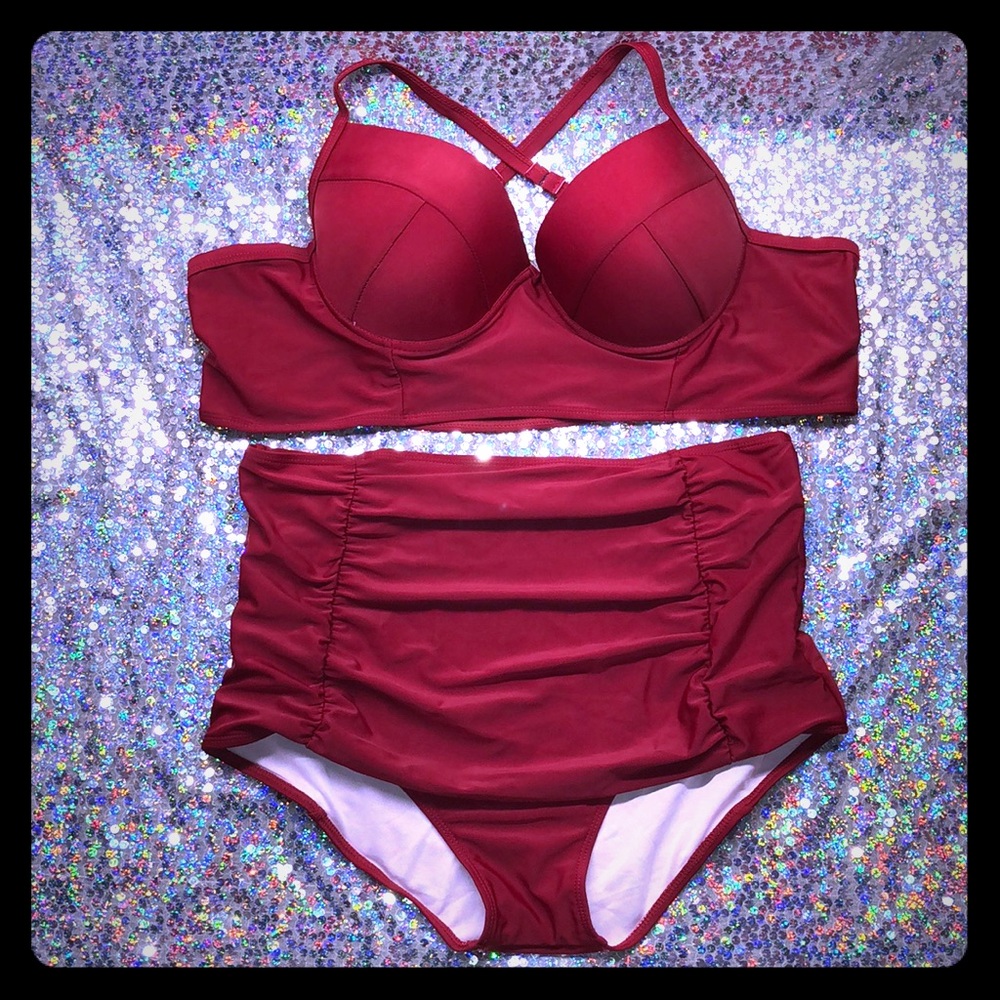 Maroon High Waisted Bikini